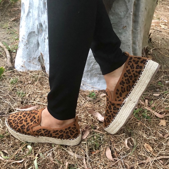Vegan Leopard Animal Print Platform Espadrilles - Picture 2 of 6